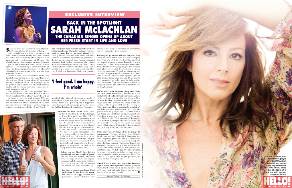 Sarah Mclachlan the Canadian Singer Opens up About Her Fresh Start in Life and Love