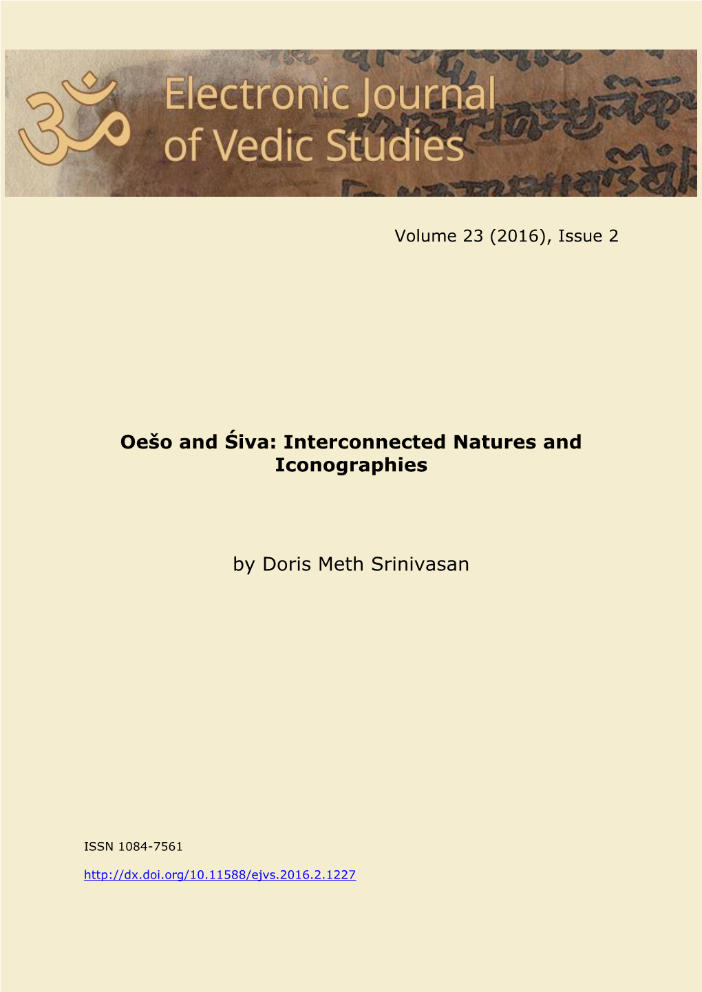 Oešo and Śiva: Interconnected Natures and Iconographies by Doris Meth Srinivasan