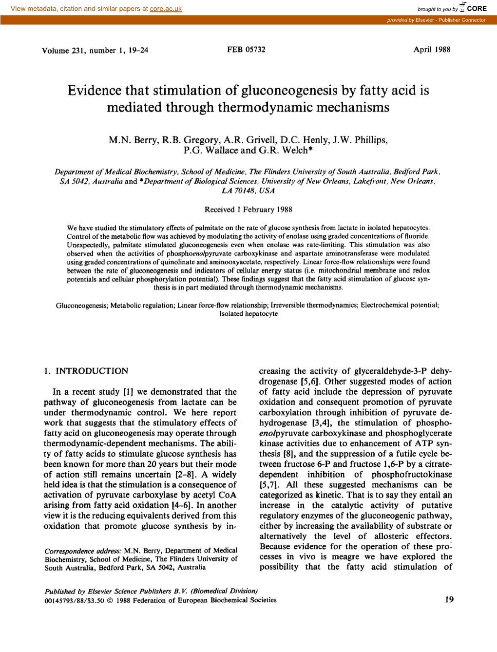 Evidence That Stimulation of Gluconeogenesis by Fatty Acid Is Mediated Through Thermodynamic Mechanisms