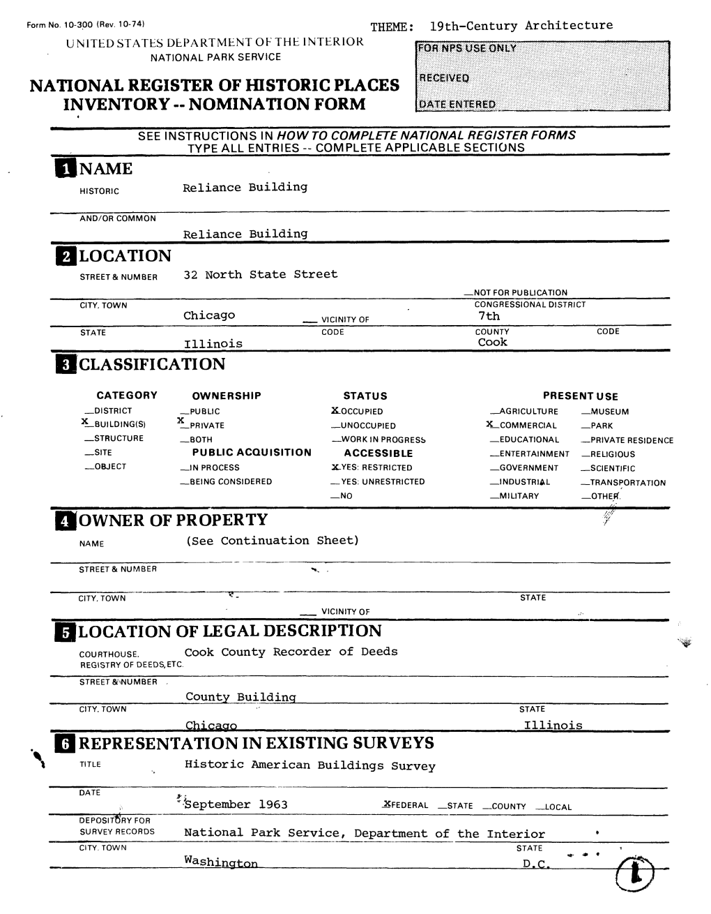 National Register of Historic Places Inventory -- Nomination Form