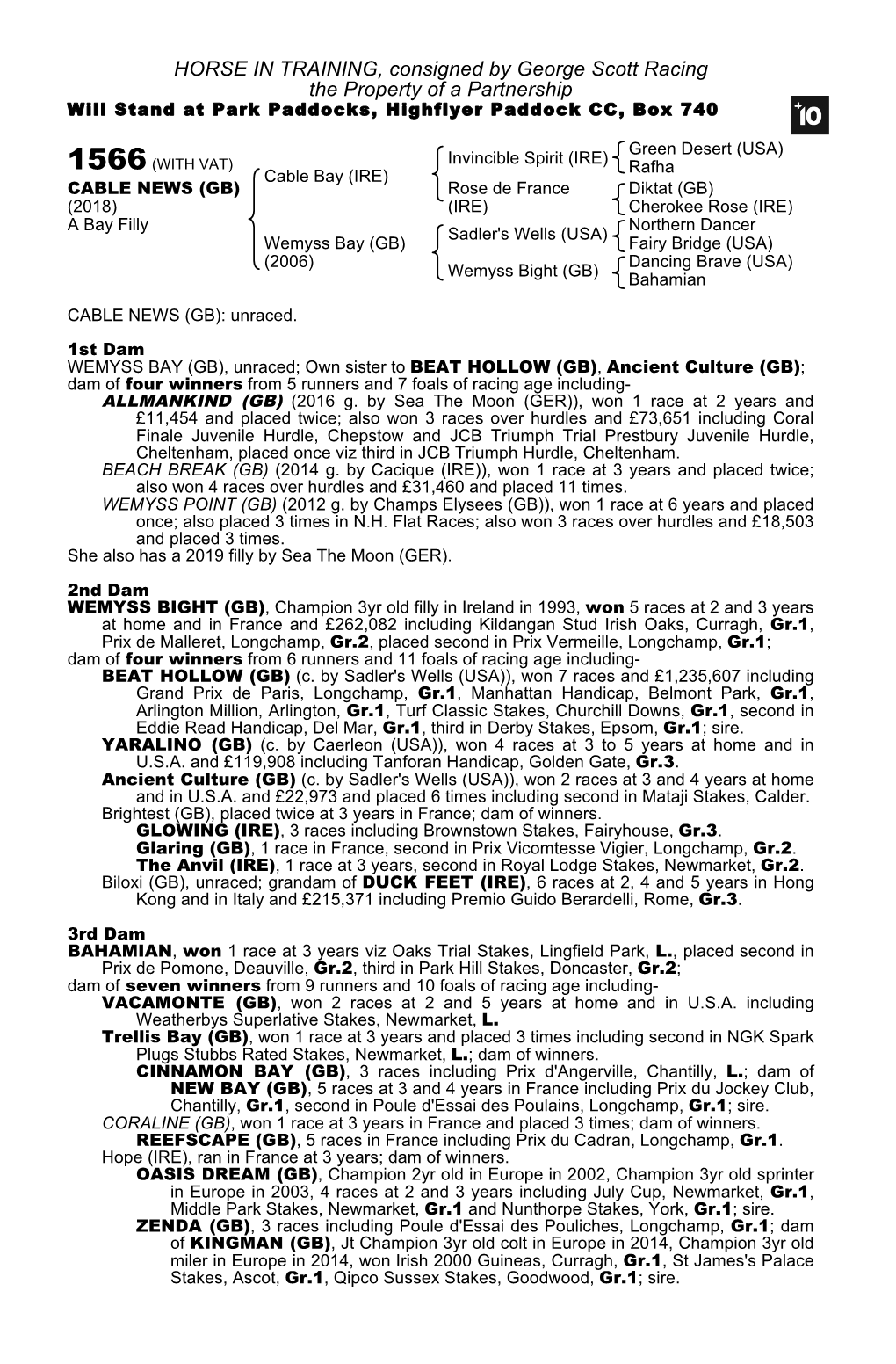 HORSE in TRAINING, Consigned by George Scott Racing the Property of a Partnership Will Stand at Park Paddocks, Highflyer Paddock CC, Box 740