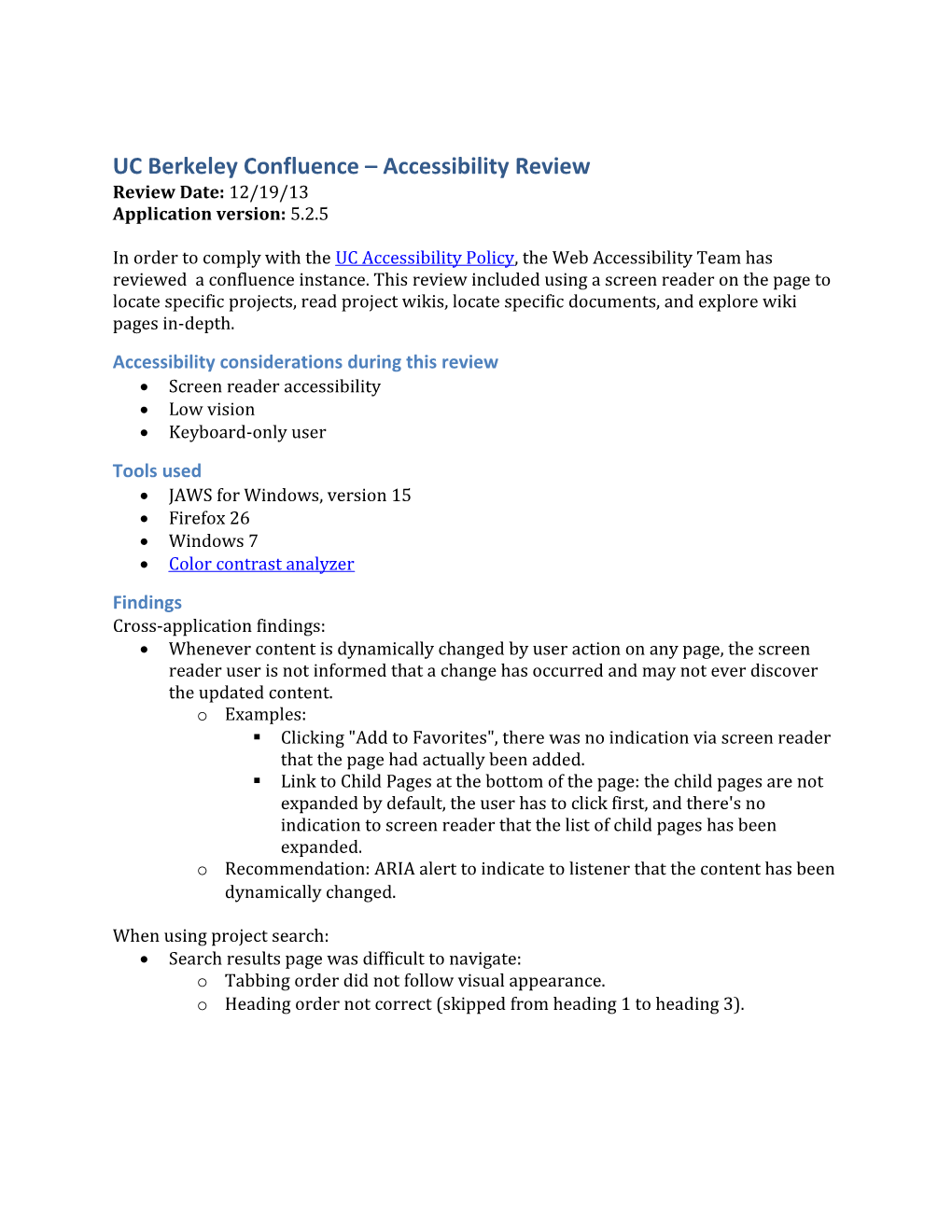 UC Berkeley Confluence Accessibility Review