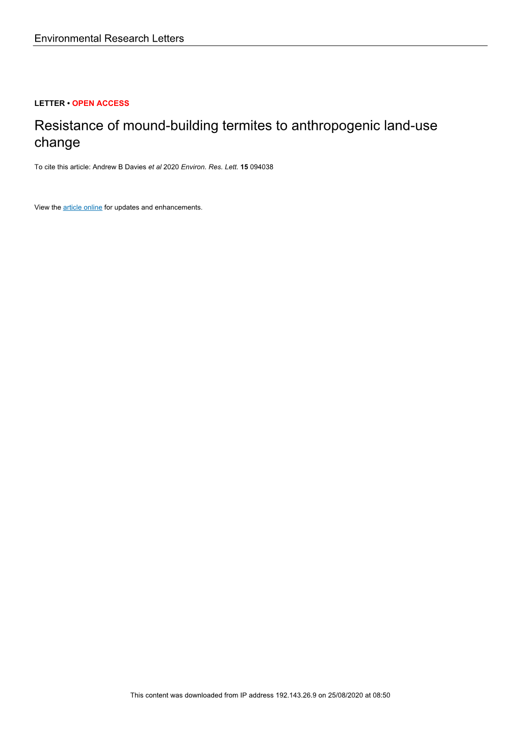 Resistance of Mound-Building Termites to Anthropogenic Land-Use Change