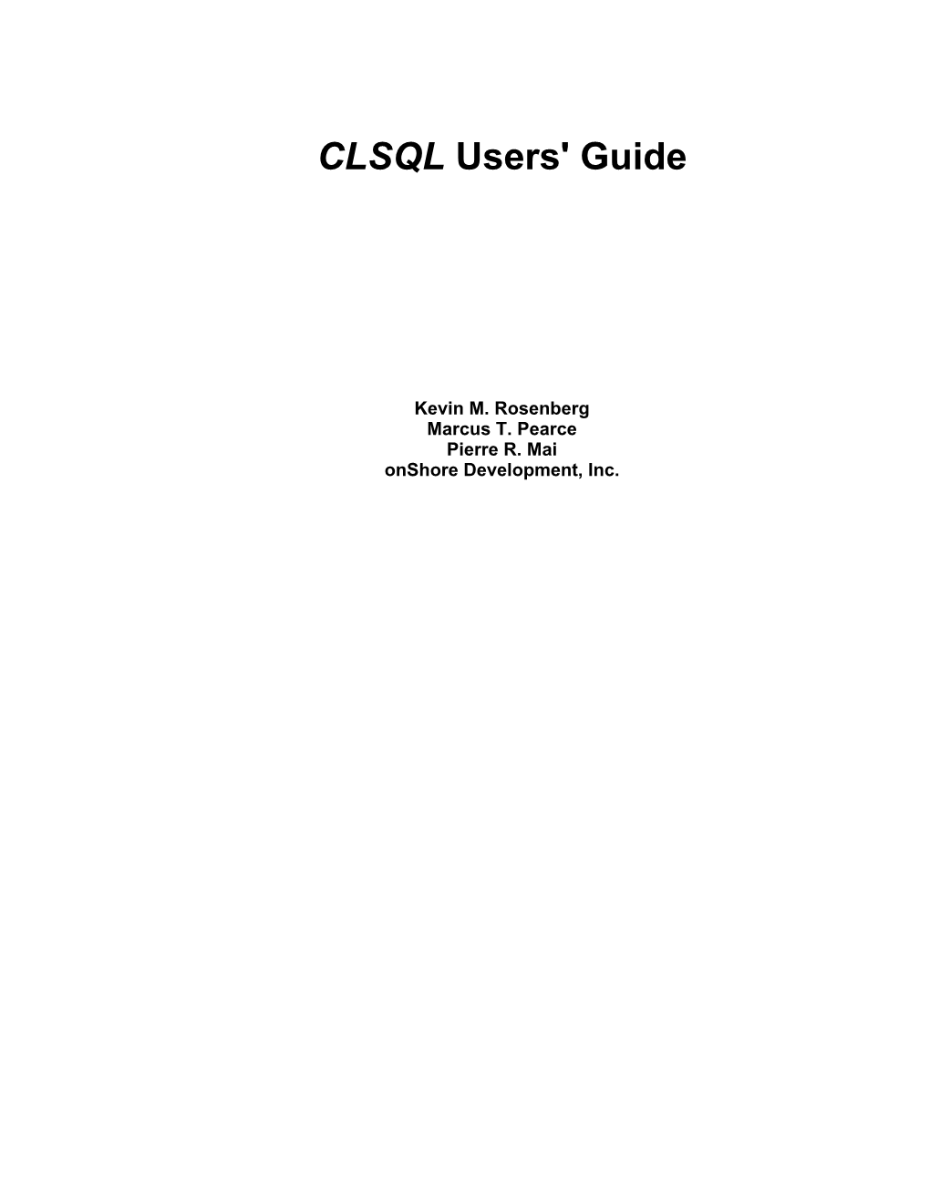 CLSQL Users' Guide