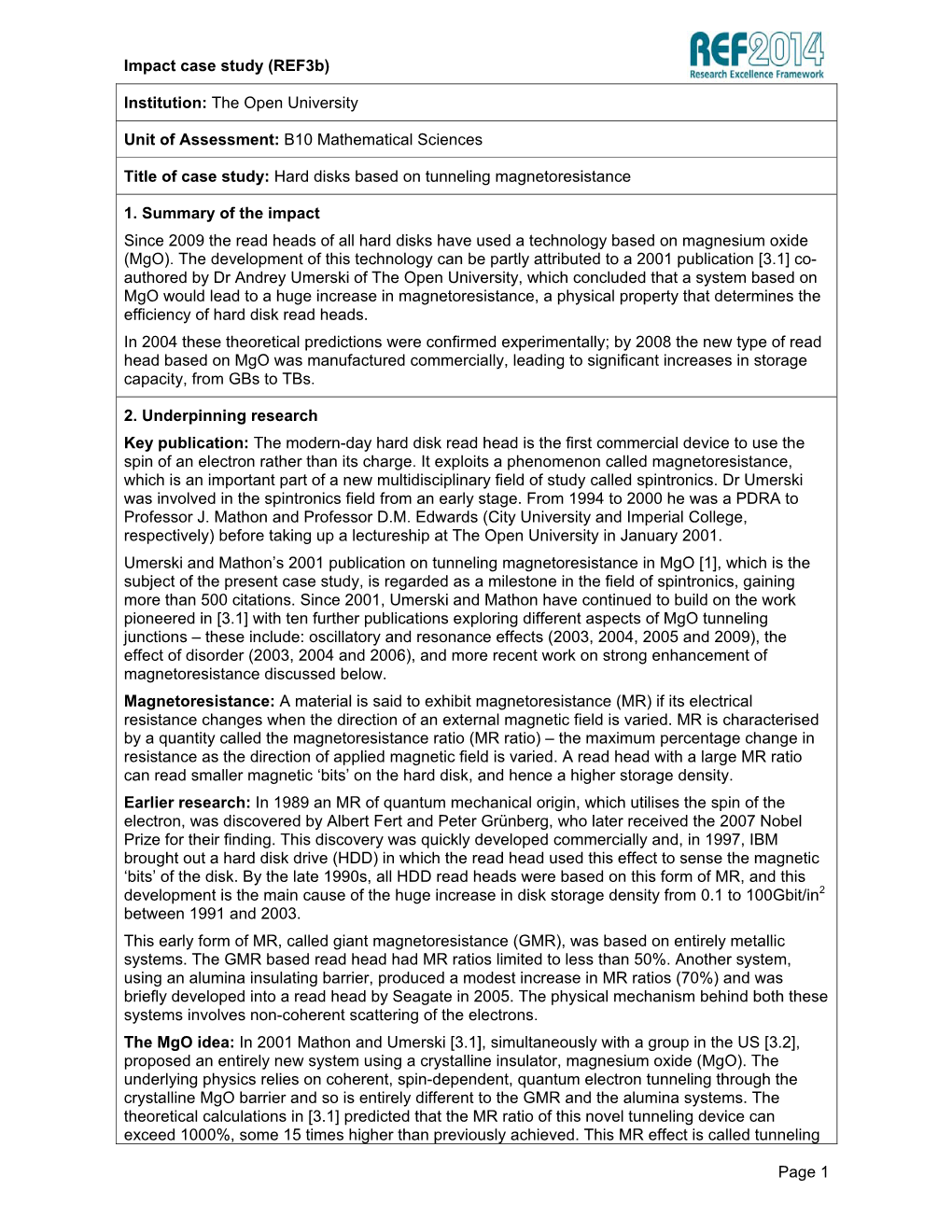 Impact Case Study (Ref3b) Page 1 Institution: the Open University Unit