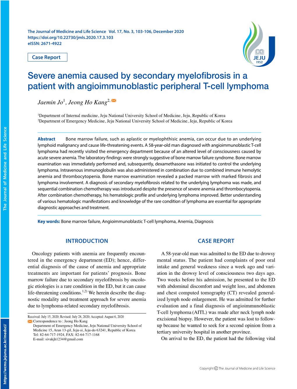 Severe Anemia Caused by Secondary Myelofibrosis in a Patient With