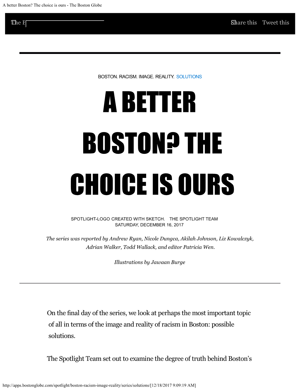 A Better Boston? the Choice Is Ours - the Boston Globe