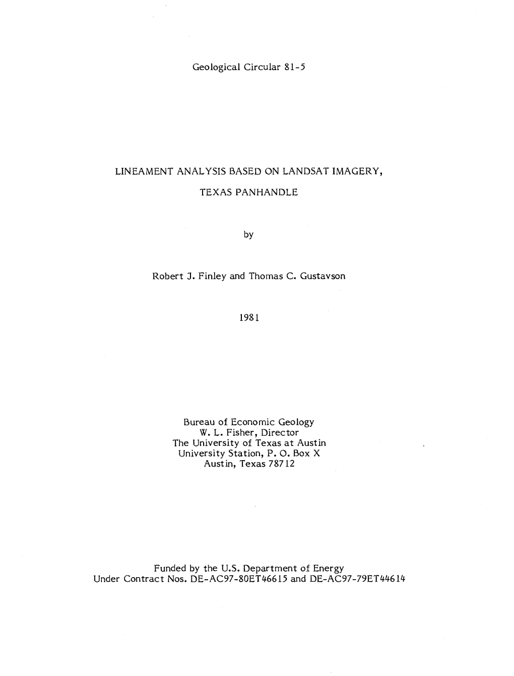 Lineament Analysis Based on Landsat Imagery, Texas Panhandle