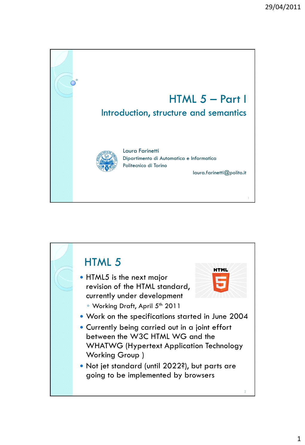 HTML 5 – Part I Introduction, Structure and Semantics