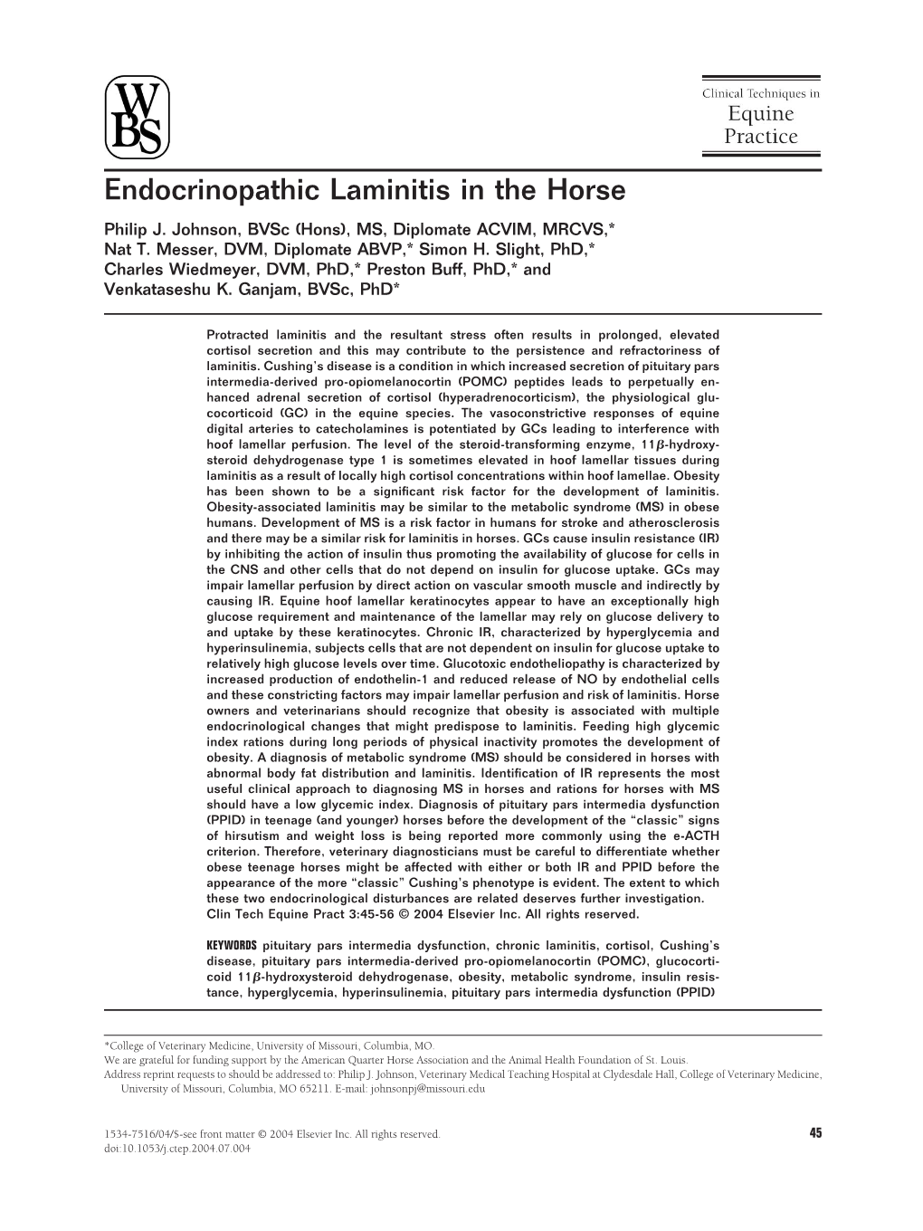 Endocrinopathic Laminitis in the Horse Philip J