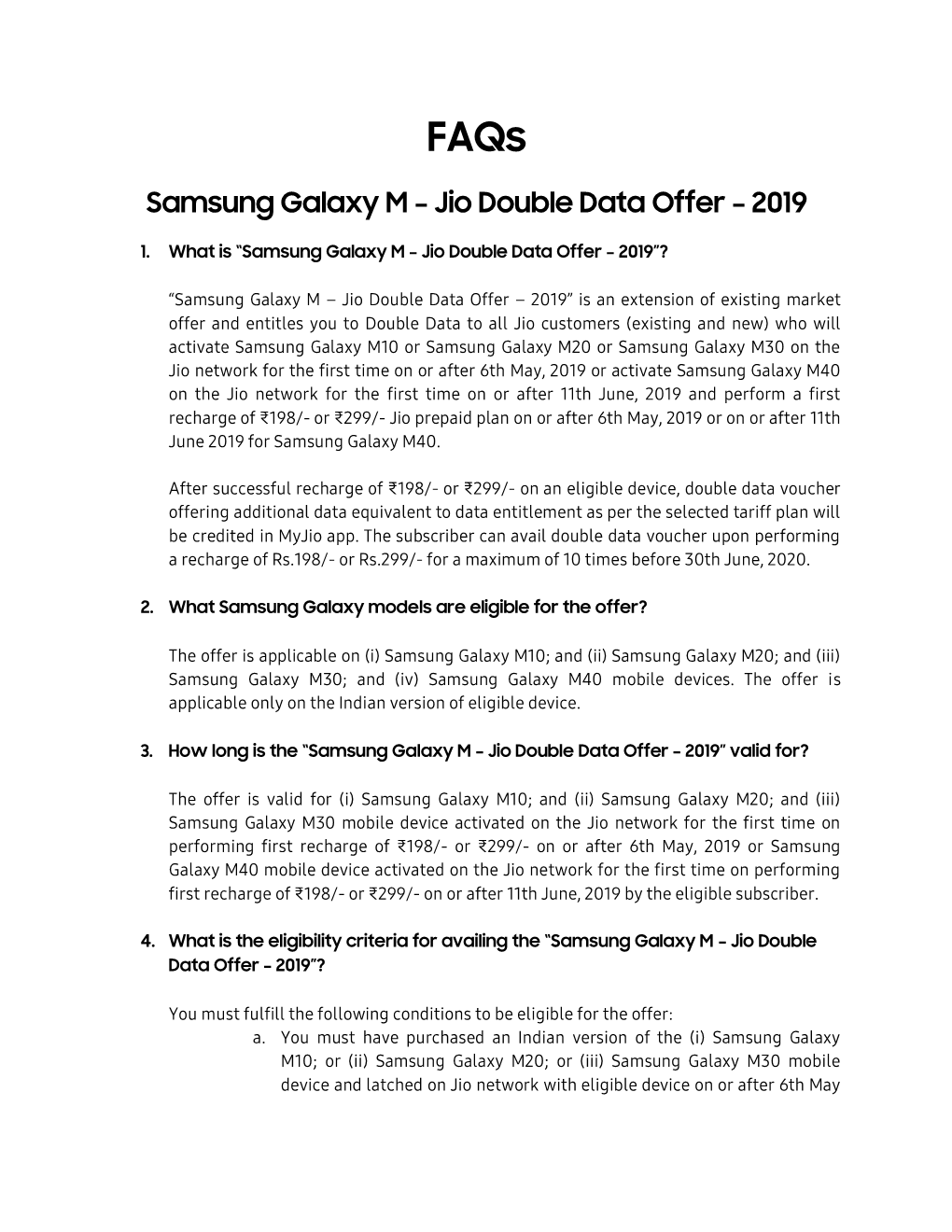 Samsung Galaxy M – Jio Double Data Offer – 2019