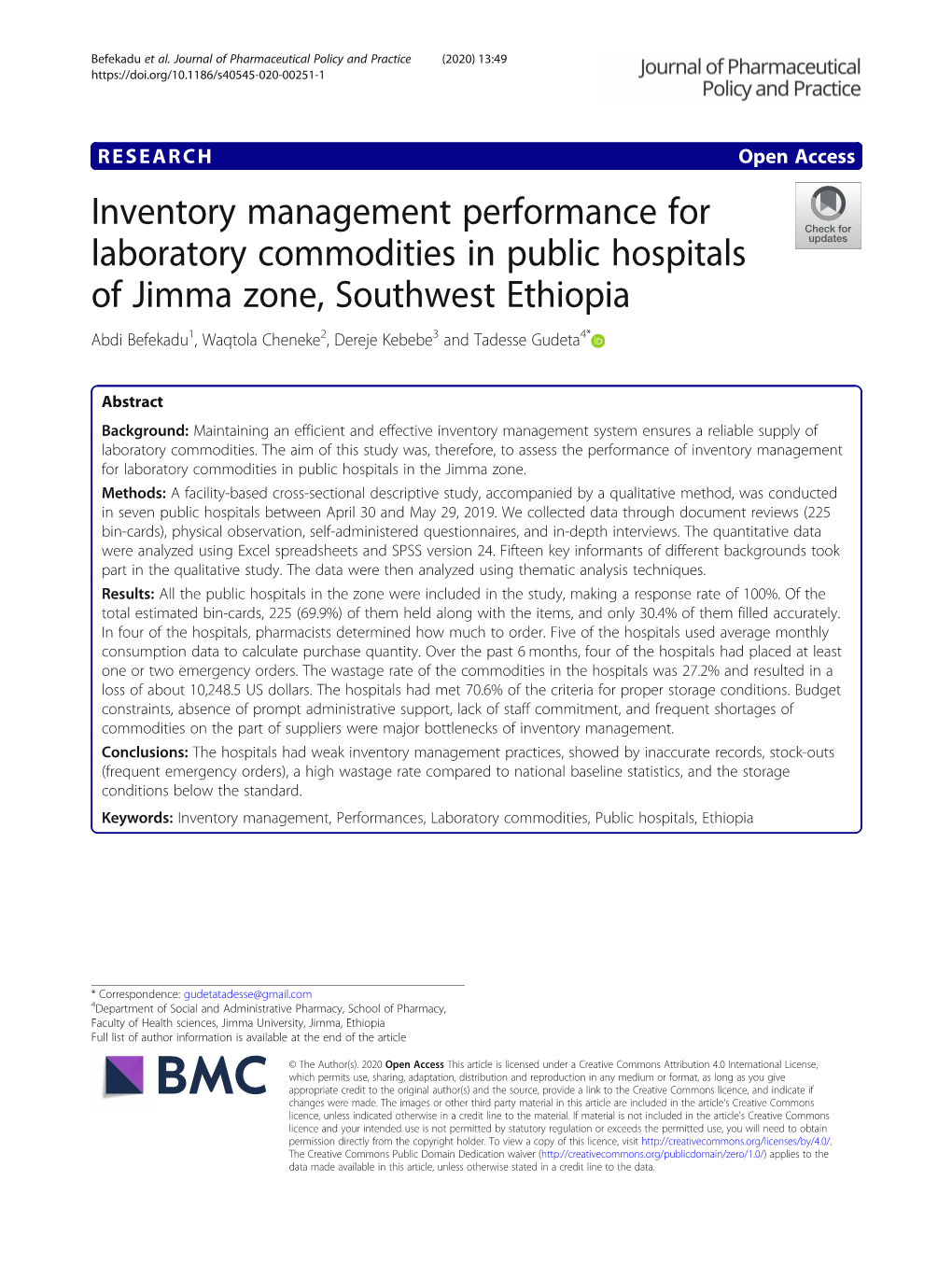 Inventory Management Performance for Laboratory Commodities in Public