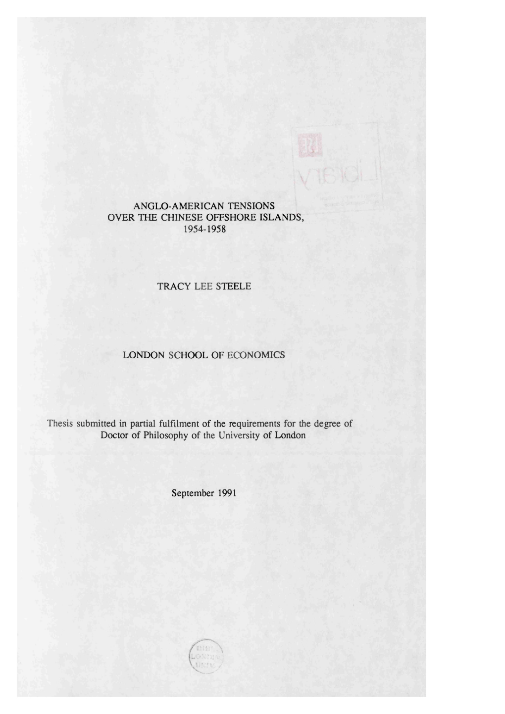 Anglo-American Tensions Over the Chinese Offshore Islands, 1954-1958