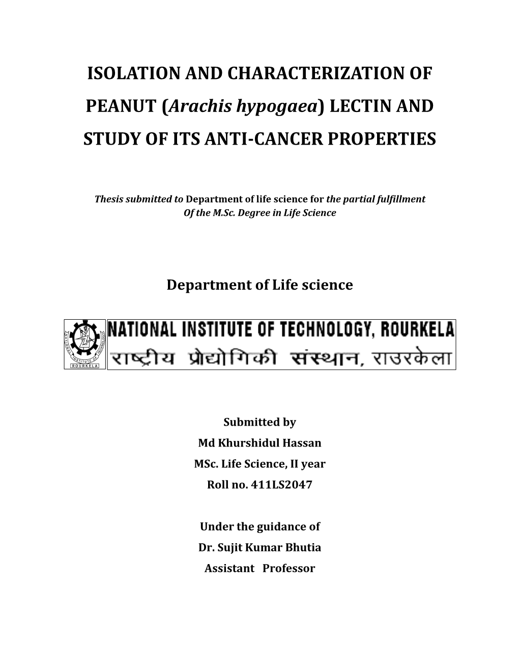 Arachis Hypogaea) LECTIN and STUDY of ITS ANTI-CANCER PROPERTIES