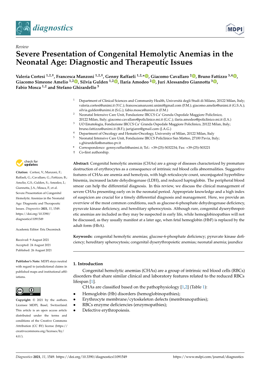Severe Presentation of Congenital Hemolytic Anemias in the Neonatal Age: Diagnostic and Therapeutic Issues