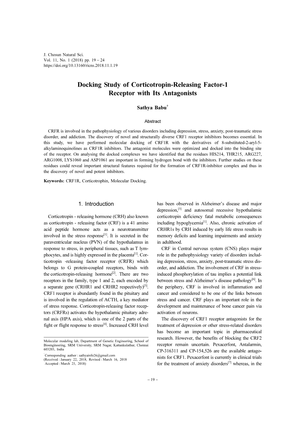 Docking Study of Corticotropin-Releasing Factor-1 Receptor with Its Antagonists