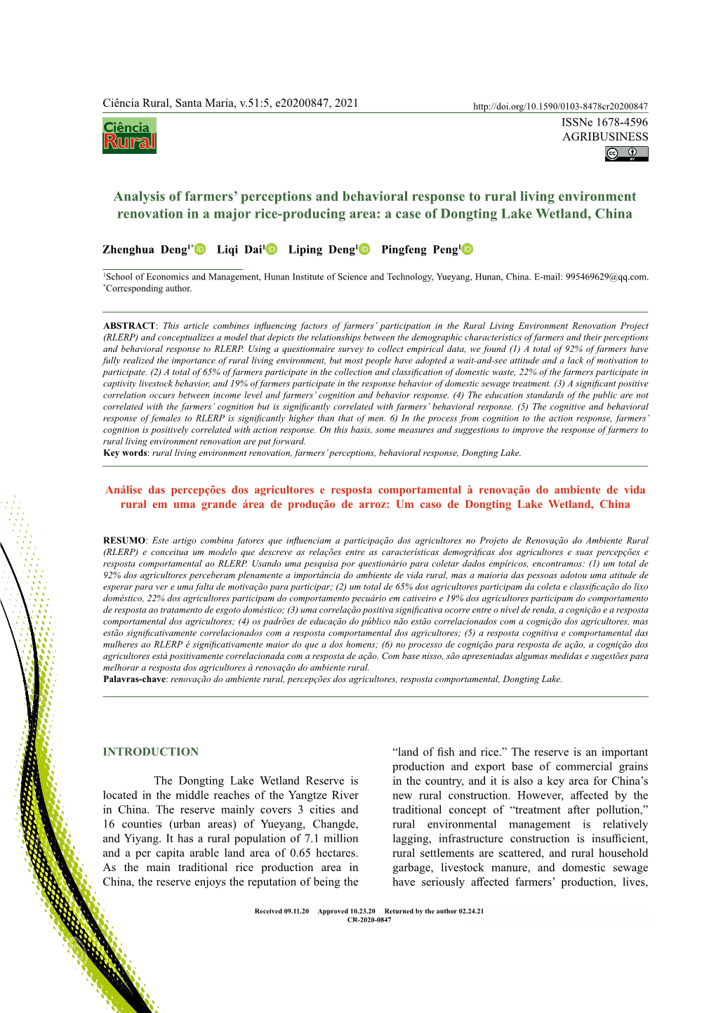 Analysis of Farmers' Perceptions and Behavioral Response to Rural Living