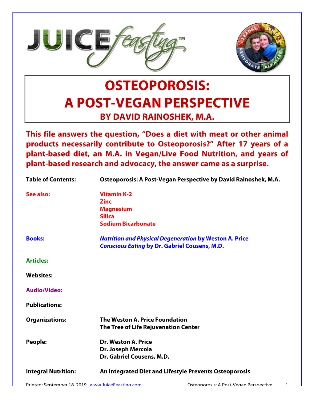 Osteoporosis: a Post-Vegan Perspective by David Rainoshek, M.A