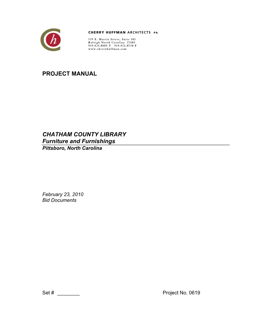 PROJECT MANUAL CHATHAM COUNTY LIBRARY Furniture And