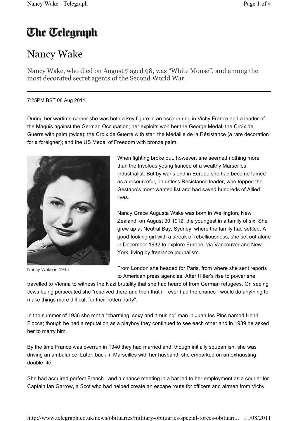 Nancy Wake - Telegraph Page 1 of 4