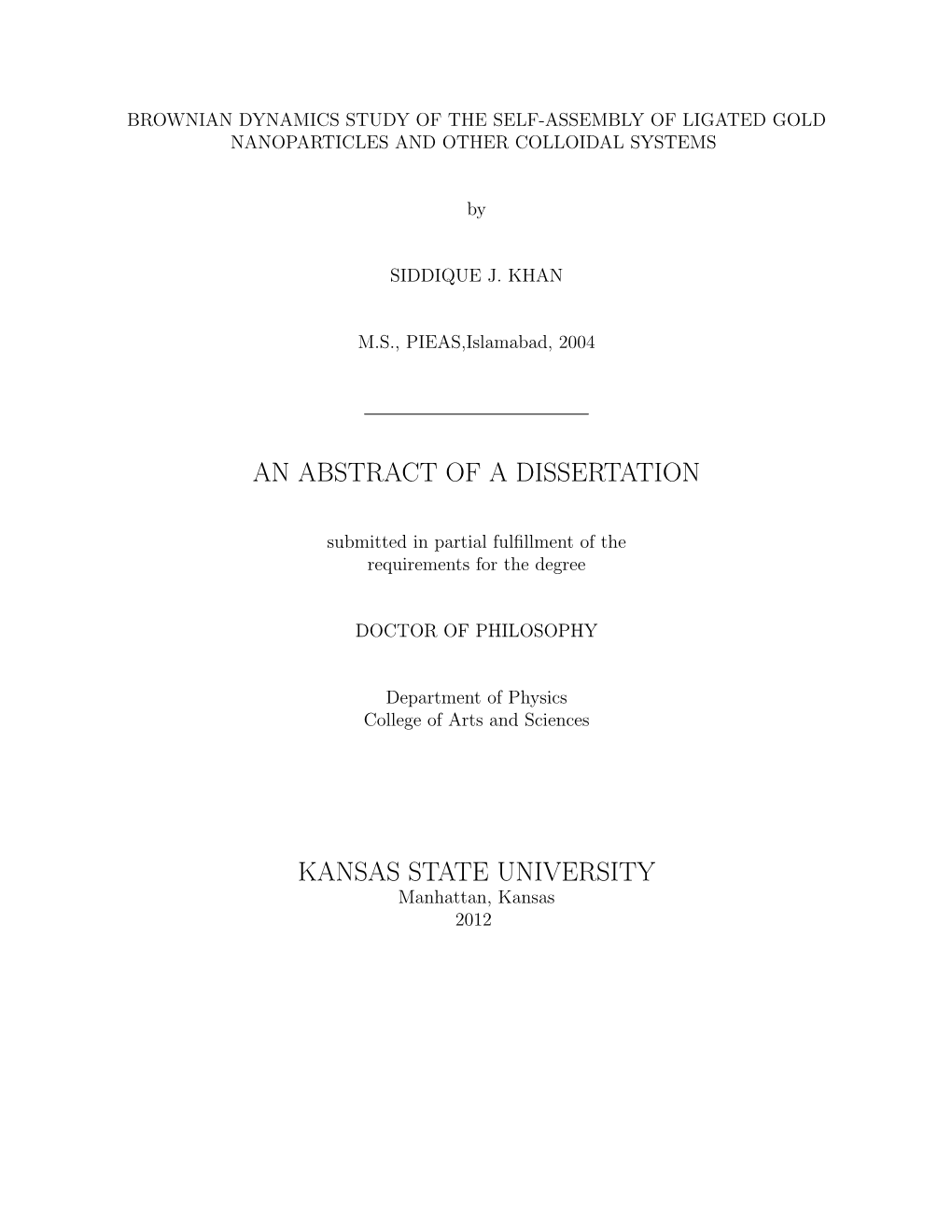 An Abstract of a Dissertation Kansas State