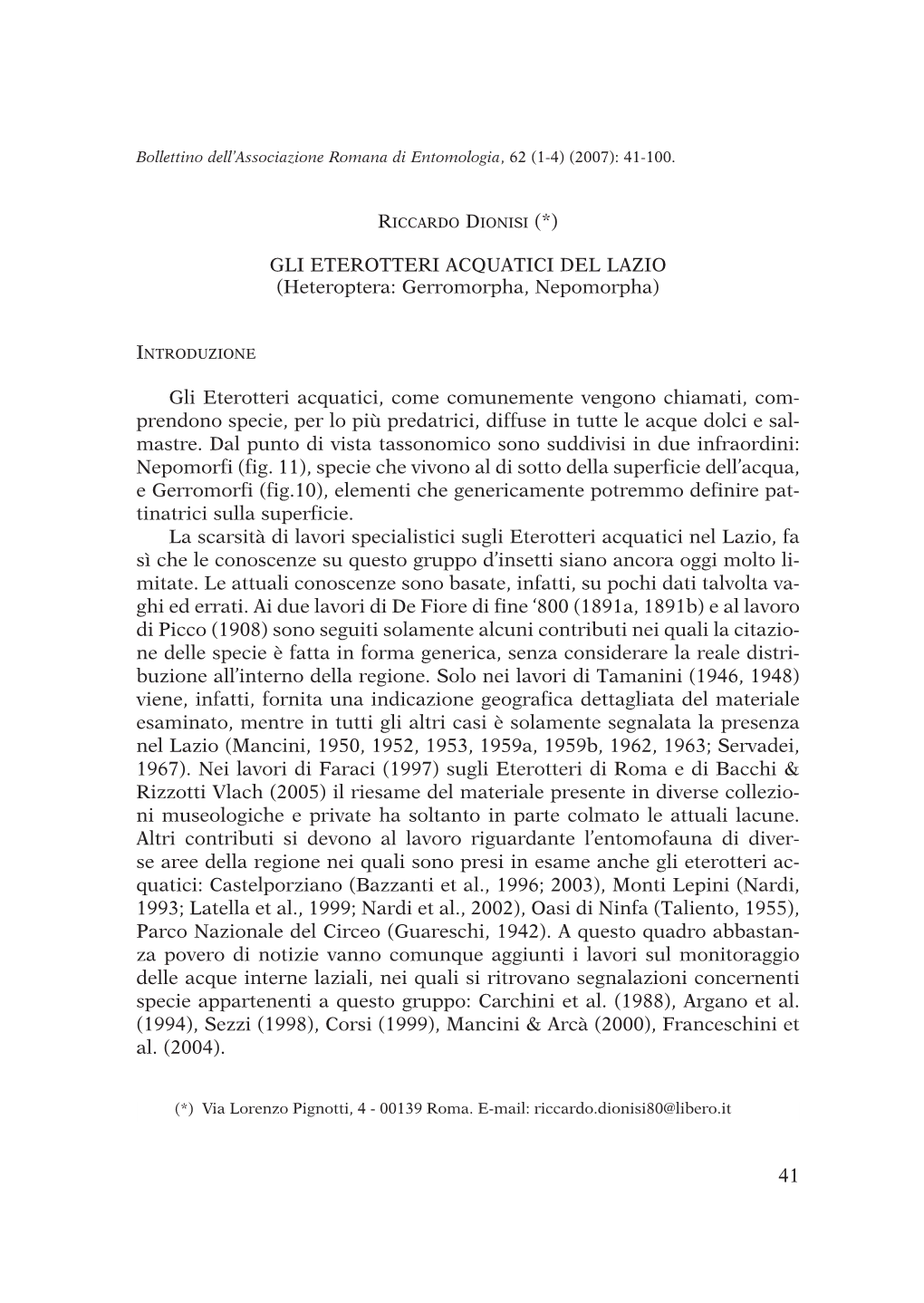 41 Gli Eterotteri Acquatici Del Lazio