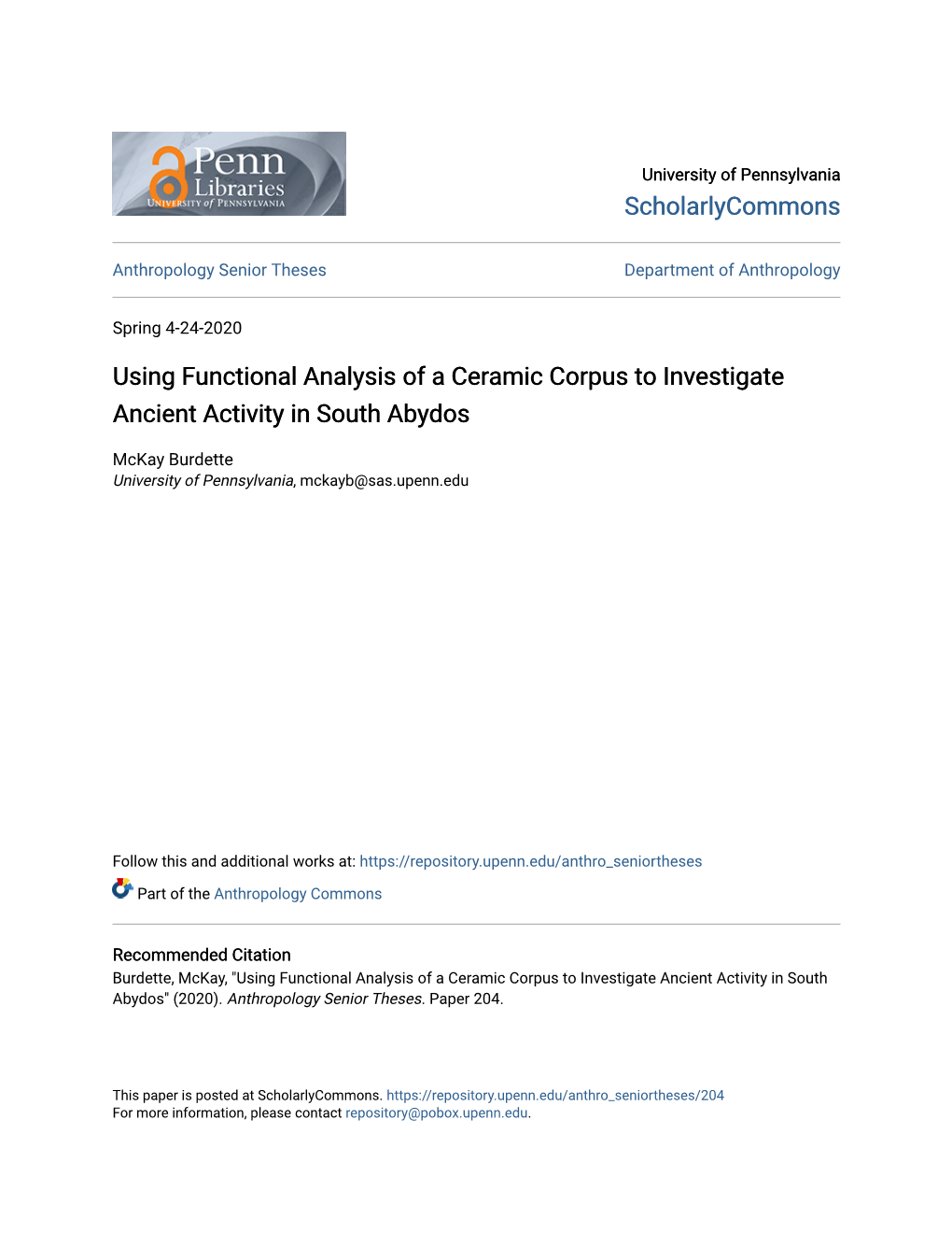 Using Functional Analysis of a Ceramic Corpus to Investigate Ancient Activity in South Abydos