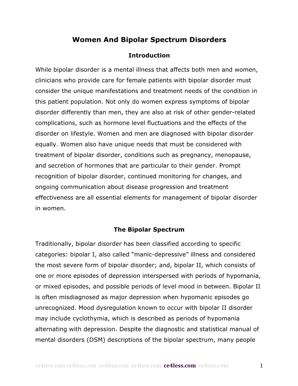 Women and Bipolar Spectrum Disorders