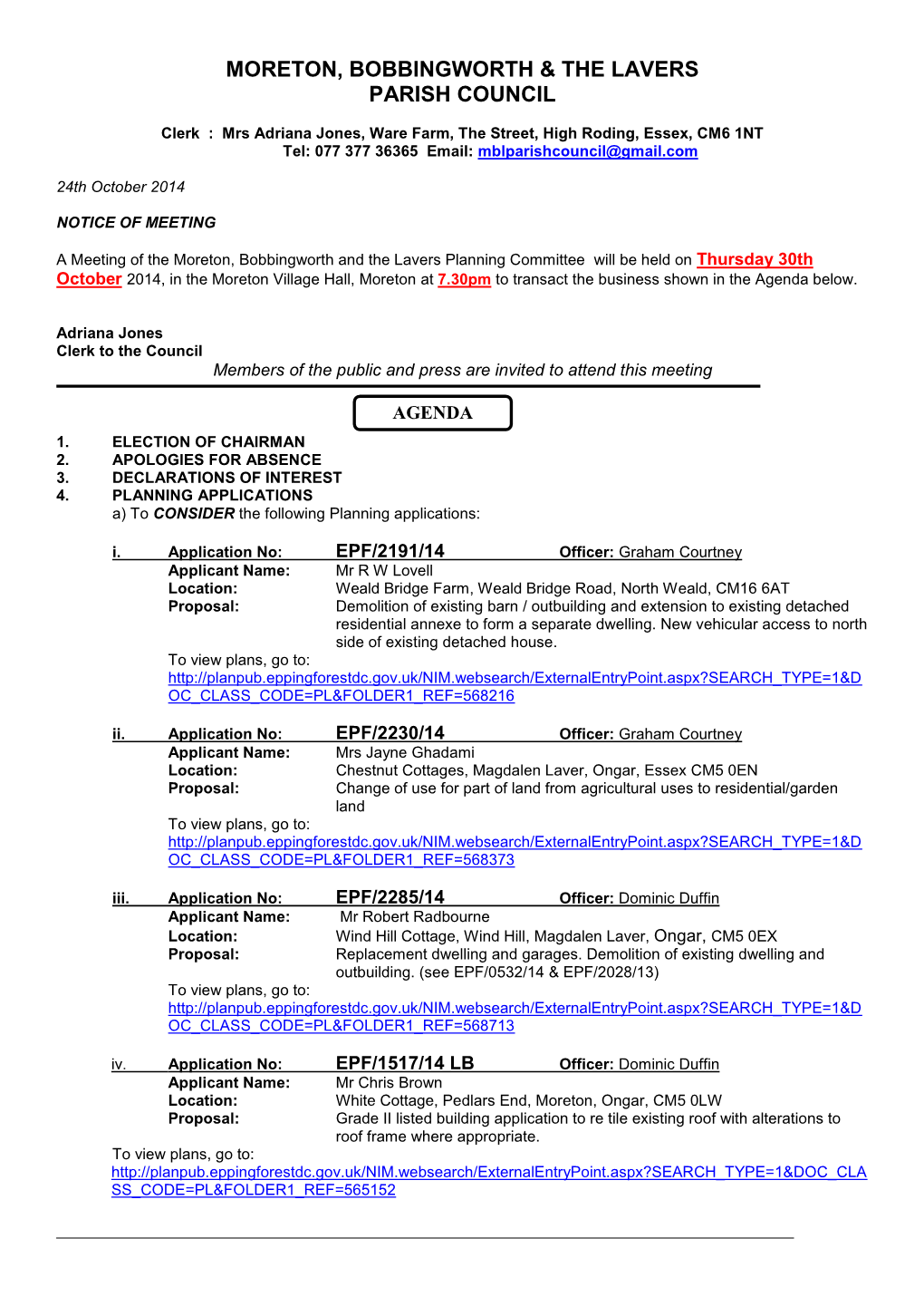 Moreton, Bobbingworth & the Lavers Parish Council