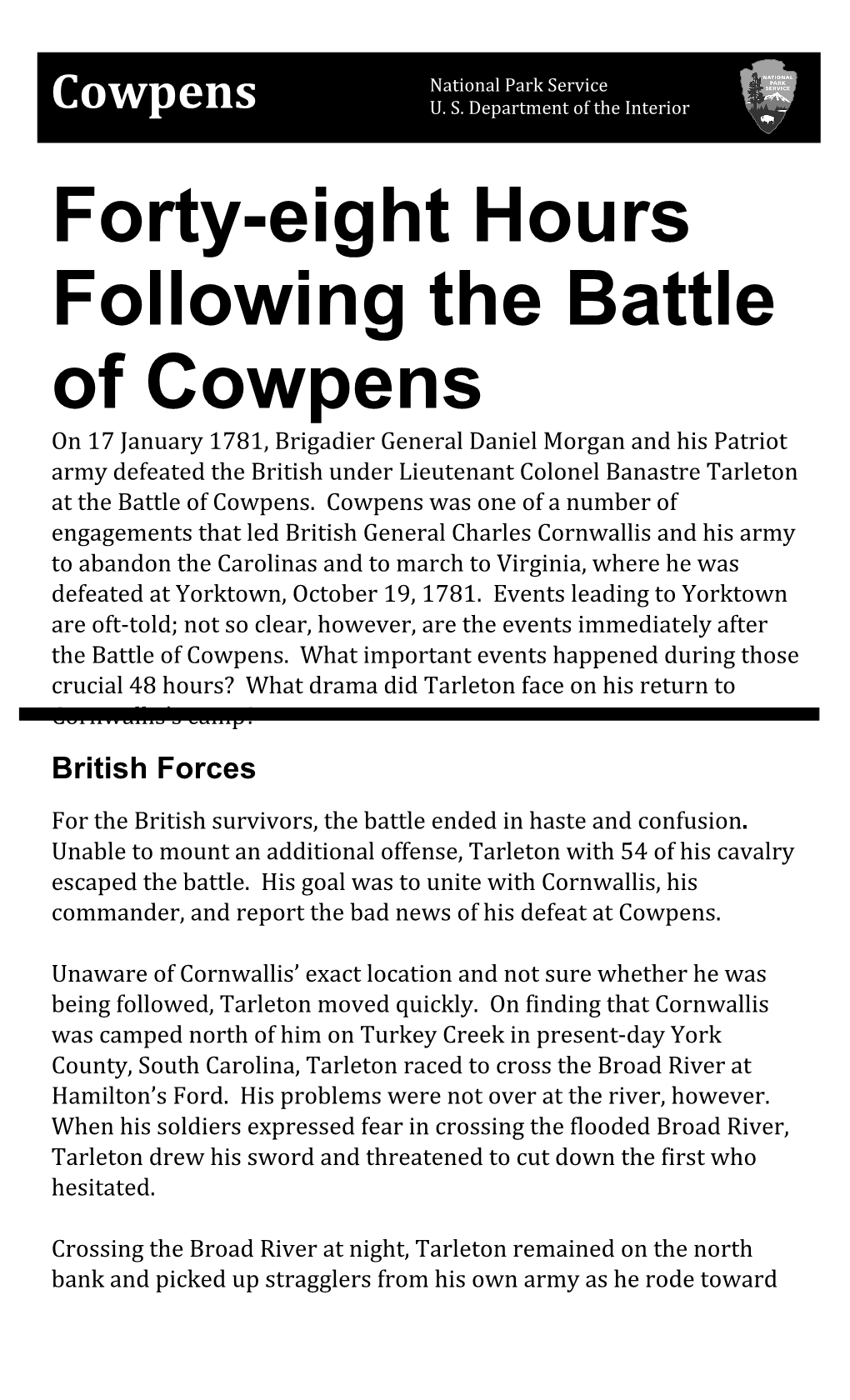 Forty-Eight Hours Following the Battle of Cowpens