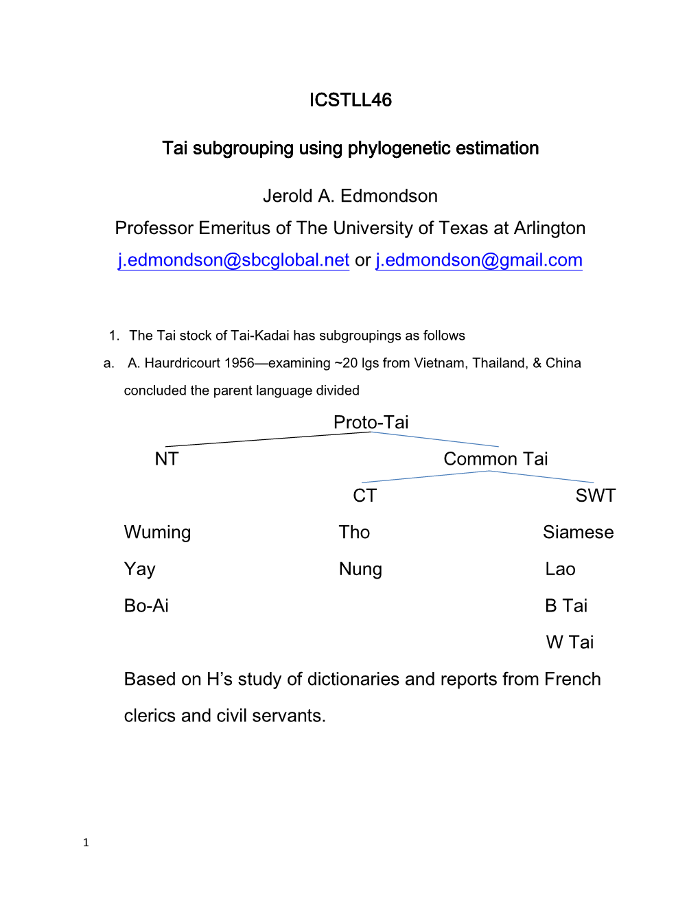 ICSTLL46 Tai Subgrouping Using Phylogenetic Estimation Tai