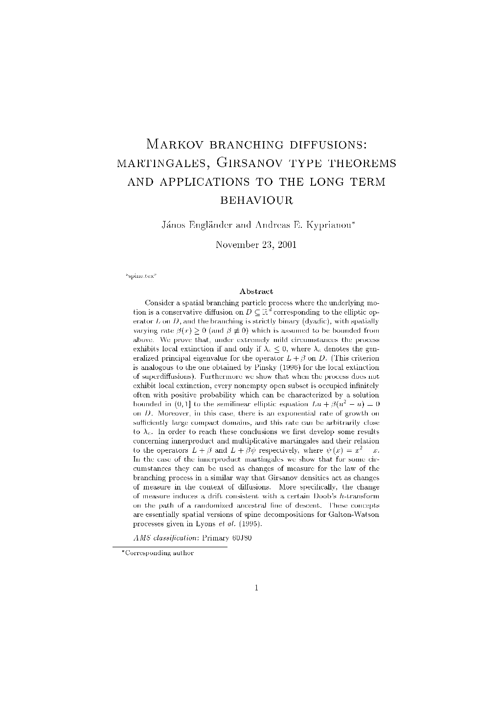 Markov Branching Diffusions: Martingales, Girsanov Type