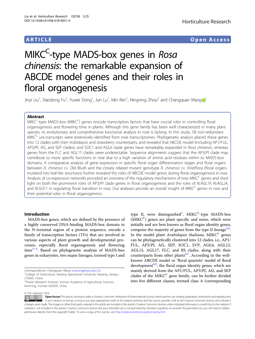 MIKCC-Type MADS-Box Genes in Rosa Chinensis