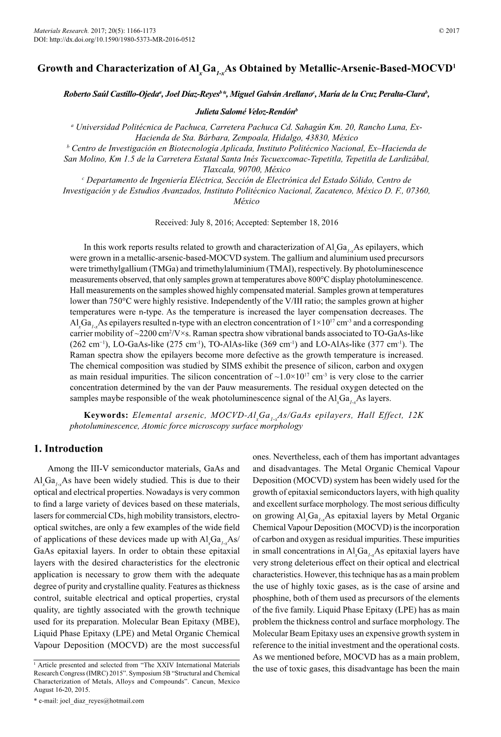 Growth and Characterization of Alxga1-Xas Obtained by Metallic-Arsenic-Based-MOCVD