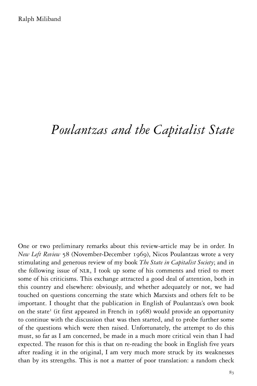 Poulantzas and the Capitalist State