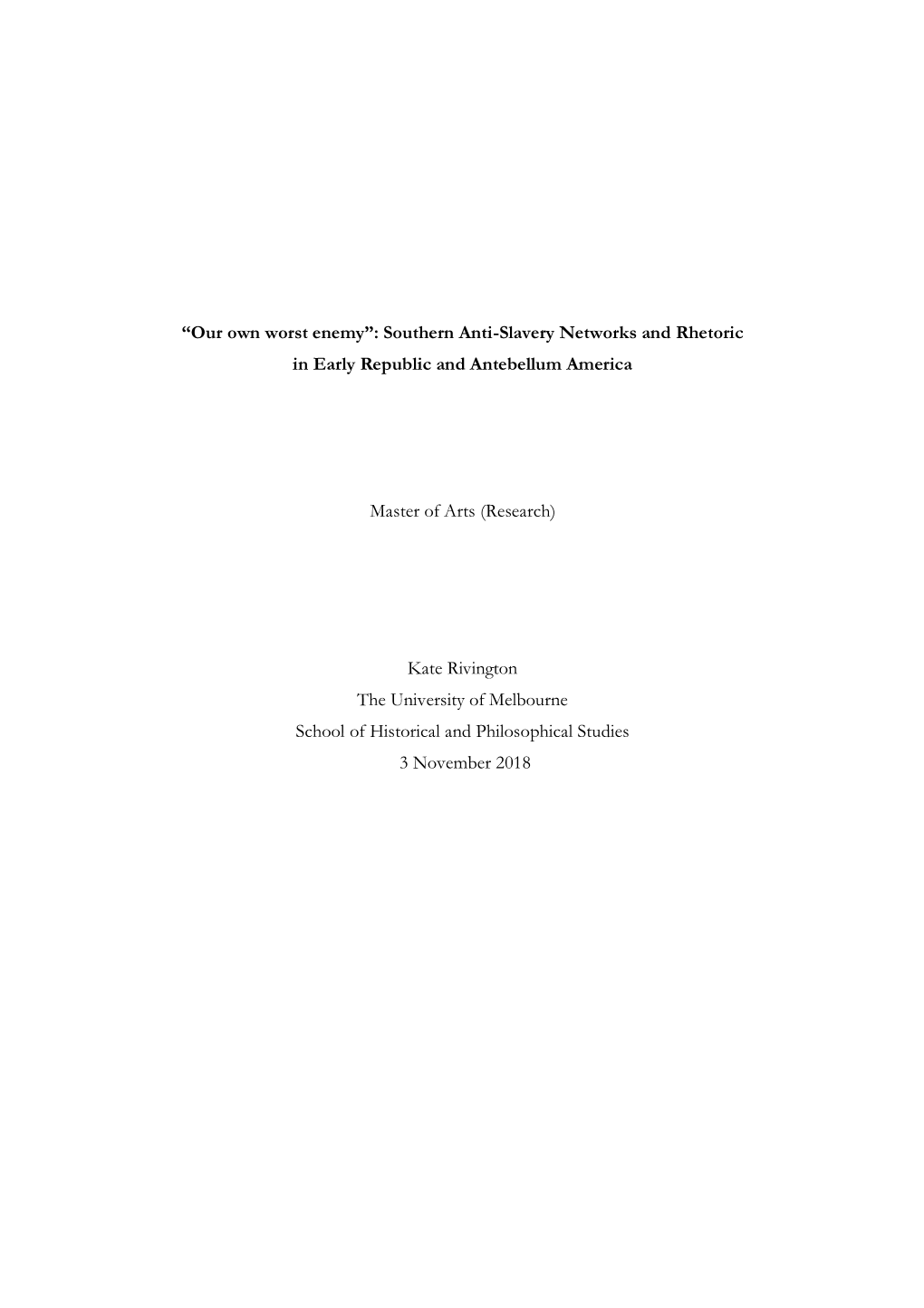 Southern Anti-Slavery Networks and Rhetoric in Early Republic and Antebellum America