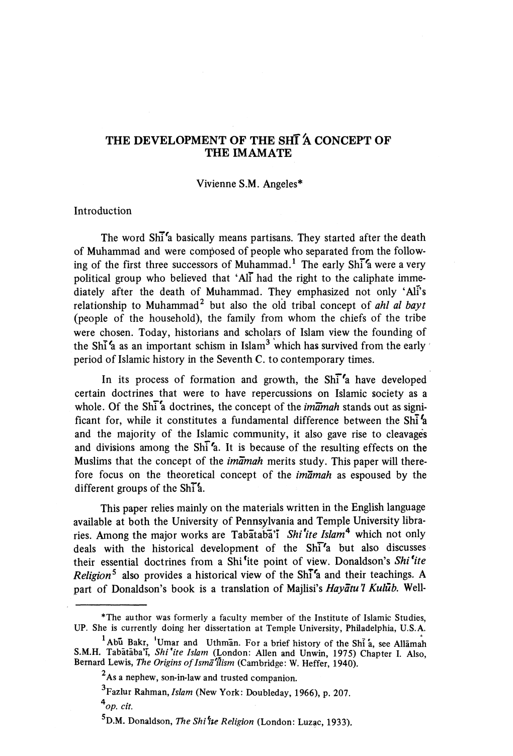 The Development of the Shi'a Concept of the Imamate