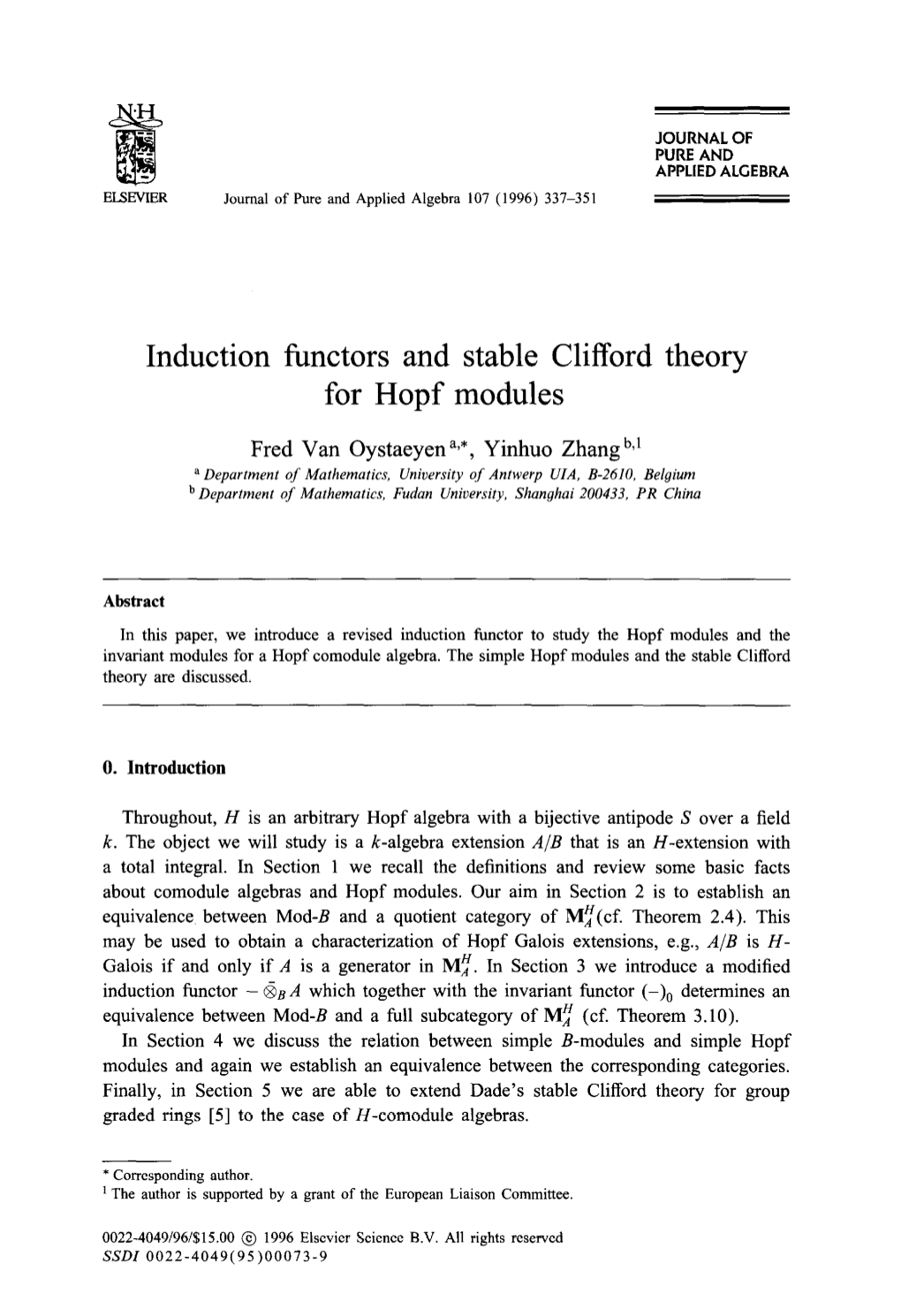 Induction Functors and Stable Clifford Theory for Hopf Modules
