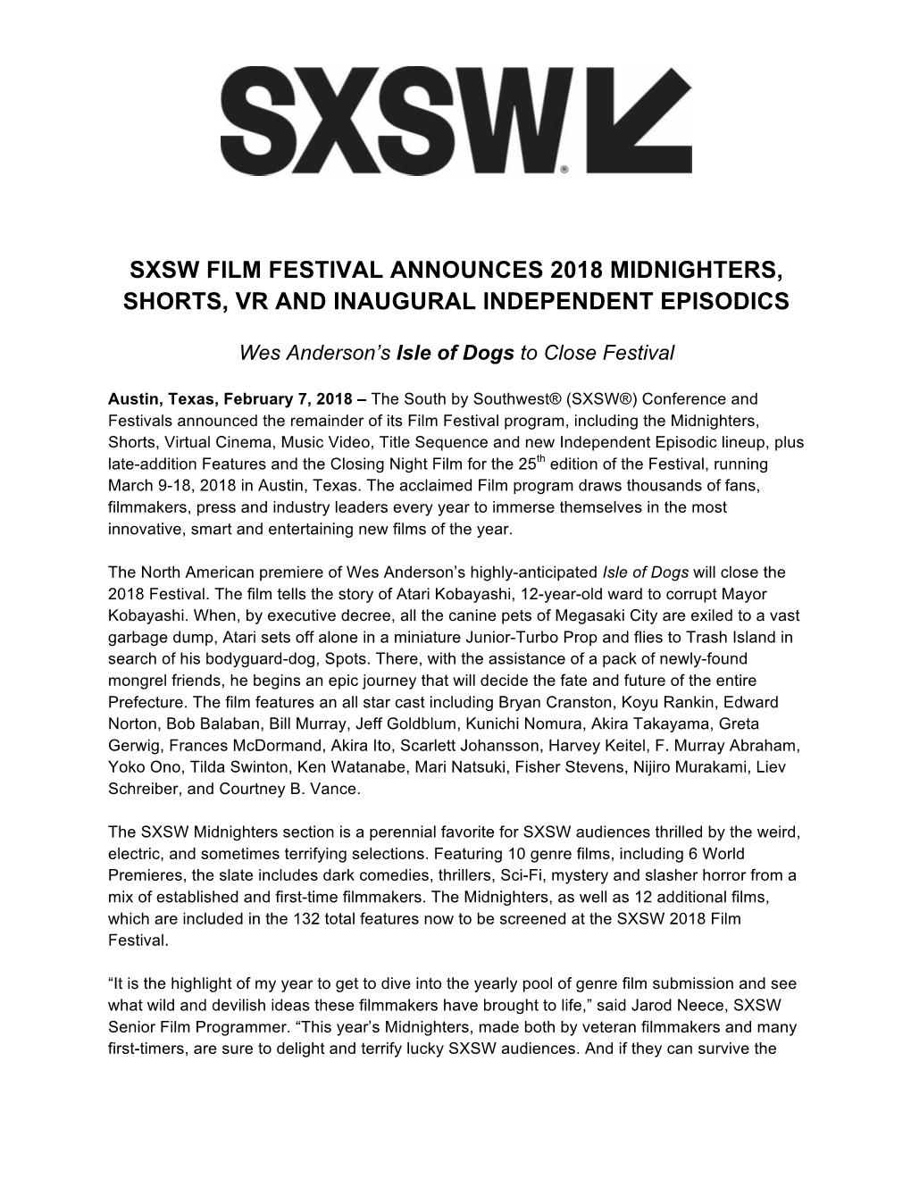 SXSW Film Festival Announces 2018 Midnighters, Shorts, VR, Inaugural