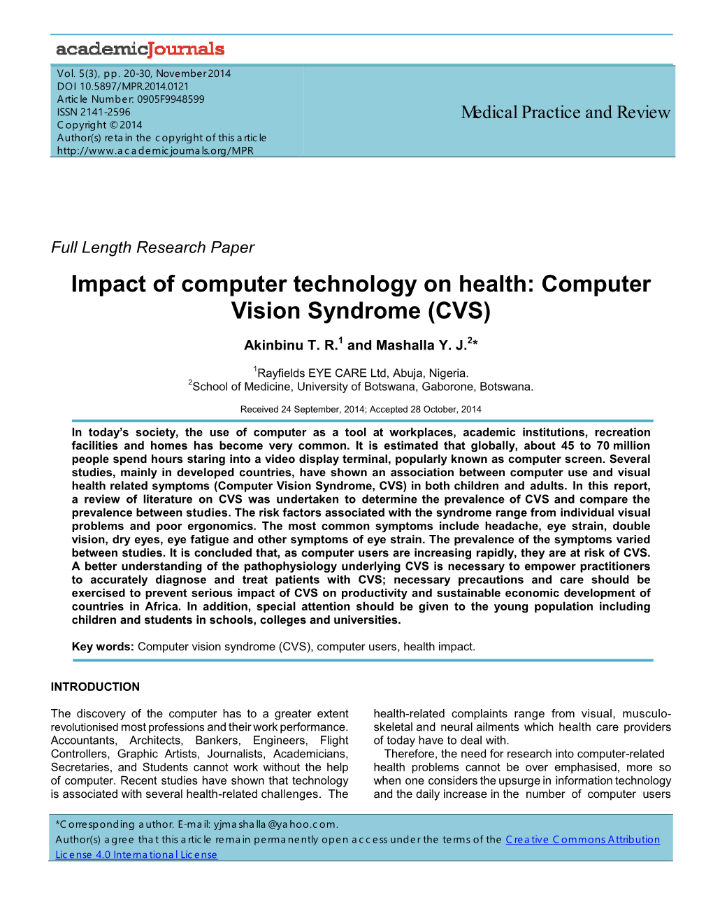 Computer Vision Syndrome (CVS)