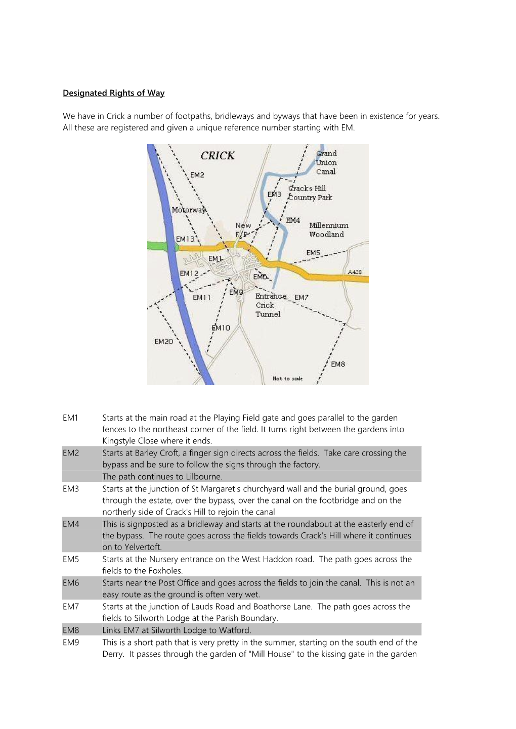 Designated Rights of Way We Have in Crick a Number of Footpaths