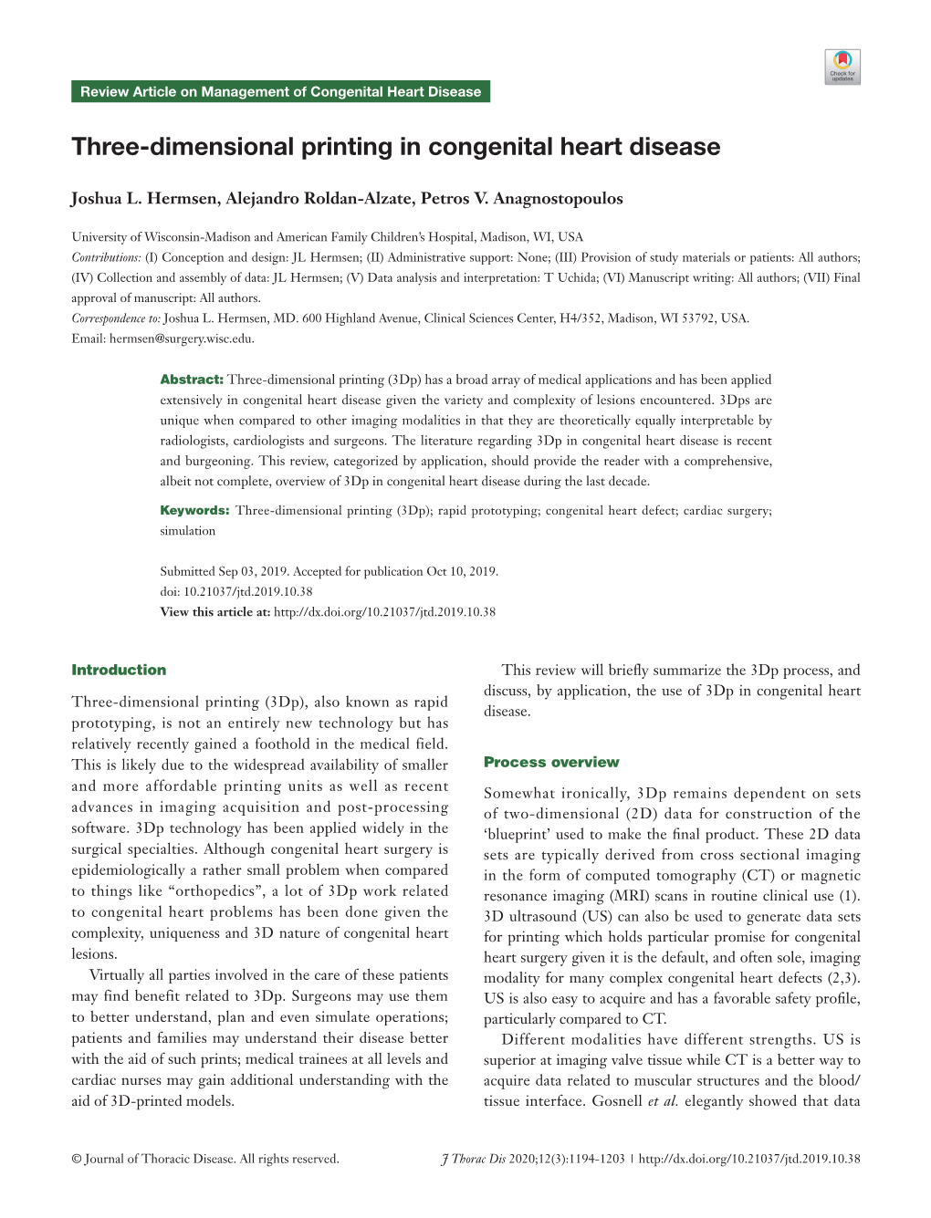 Three-Dimensional Printing in Congenital Heart Disease