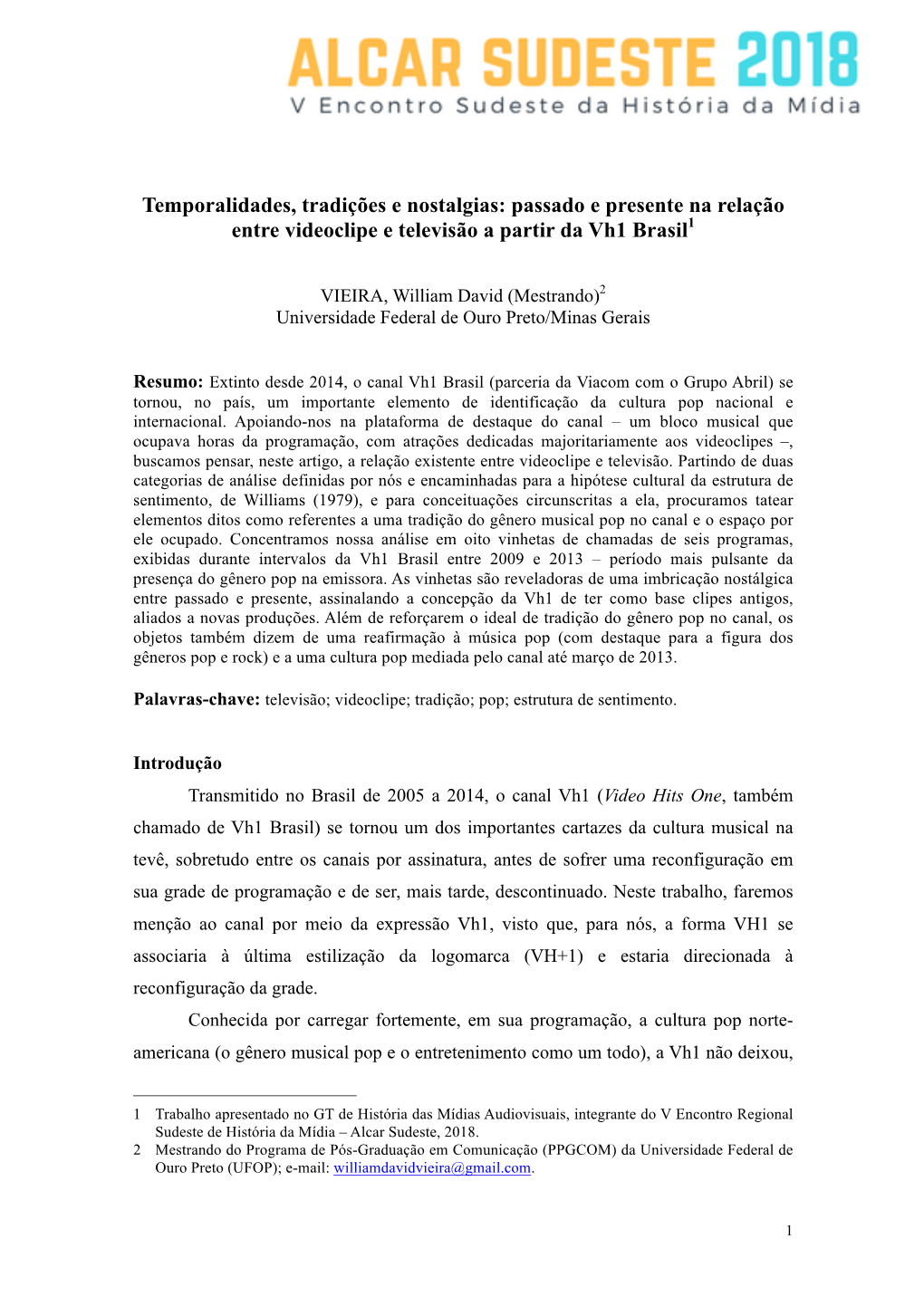 Temporalidades, Tradicoes E Nostalgias- Passado E Presente Na Relacao Entre Videoclipe E Televisao a Partir Da Vh1 Brasil