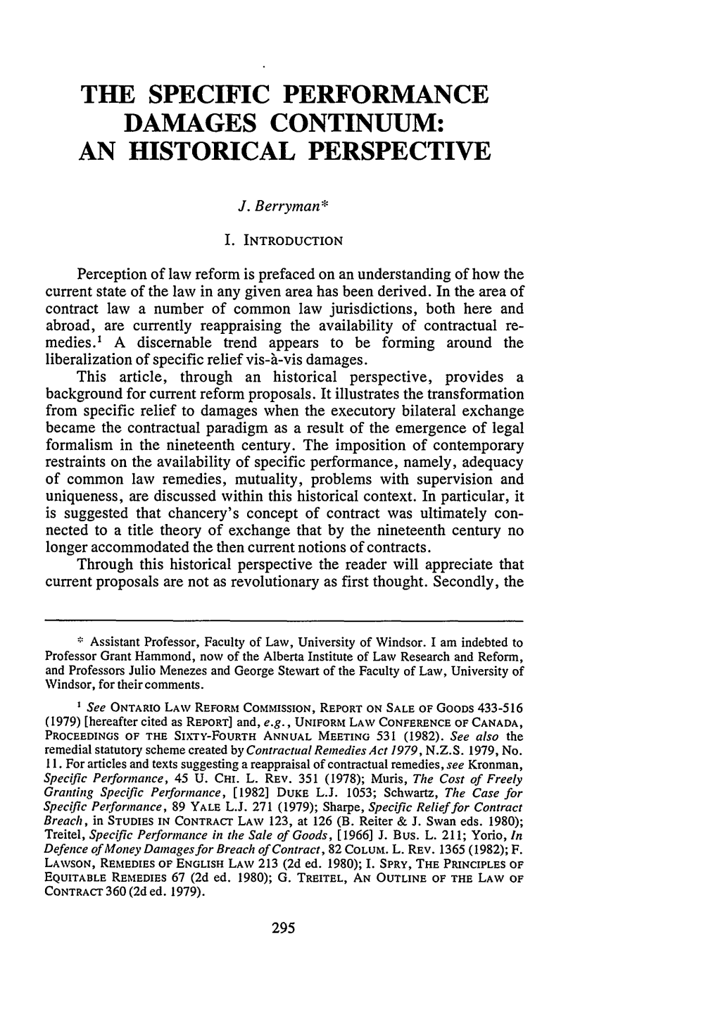 Specific Performance Damages Continuum: an Historical Perspective