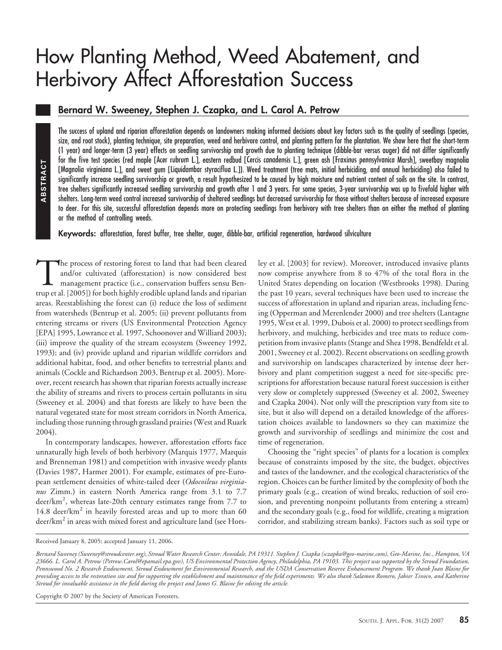 How Planting Method, Weed Abatement, and Herbivory Affect Afforestation Success