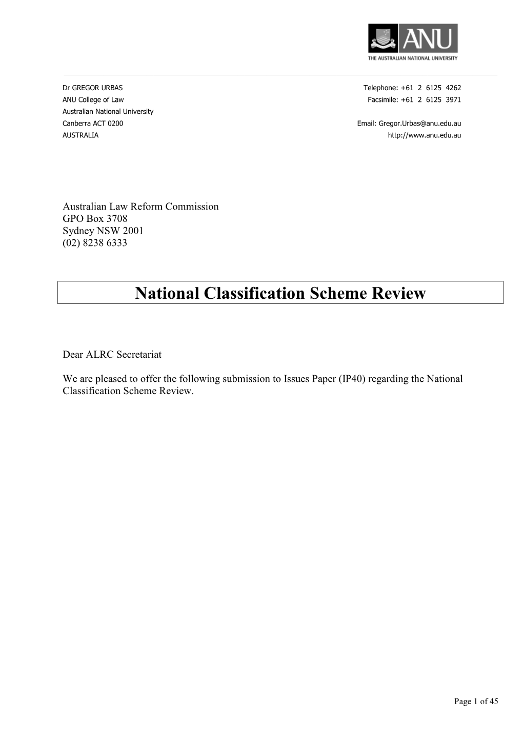 National Classification Scheme Review