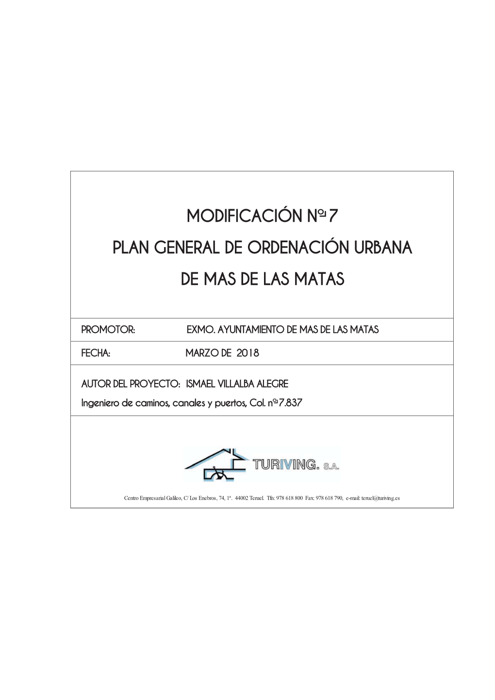 Modificación Nº 7 Plan General De Ordenación Urbana De Mas De Las Matas