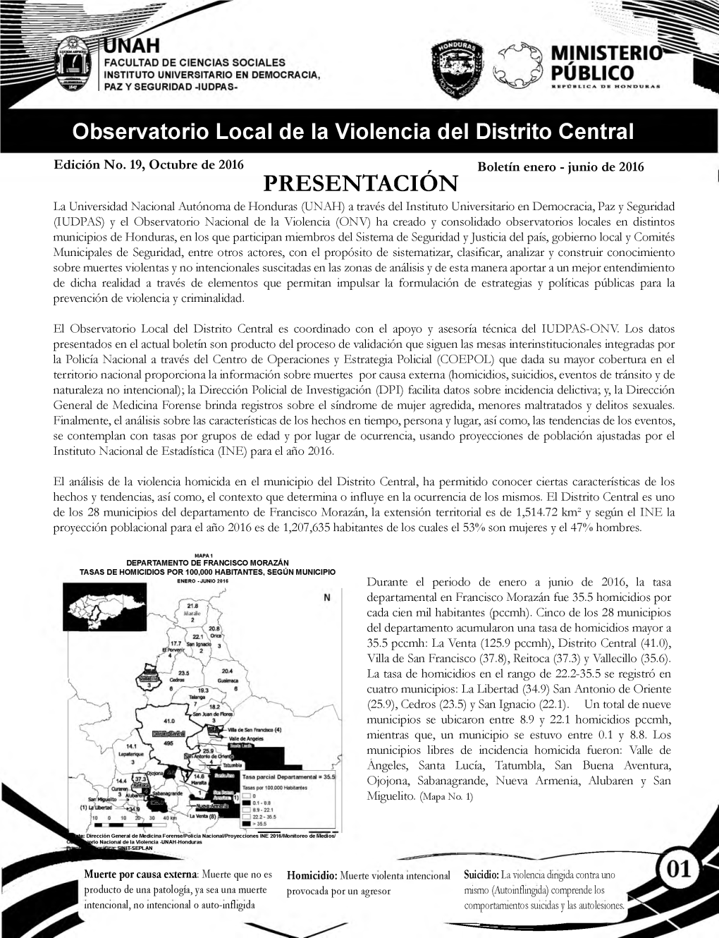 Observatorio Local De La Violencia En Distrito Central Enero a Junio 2016