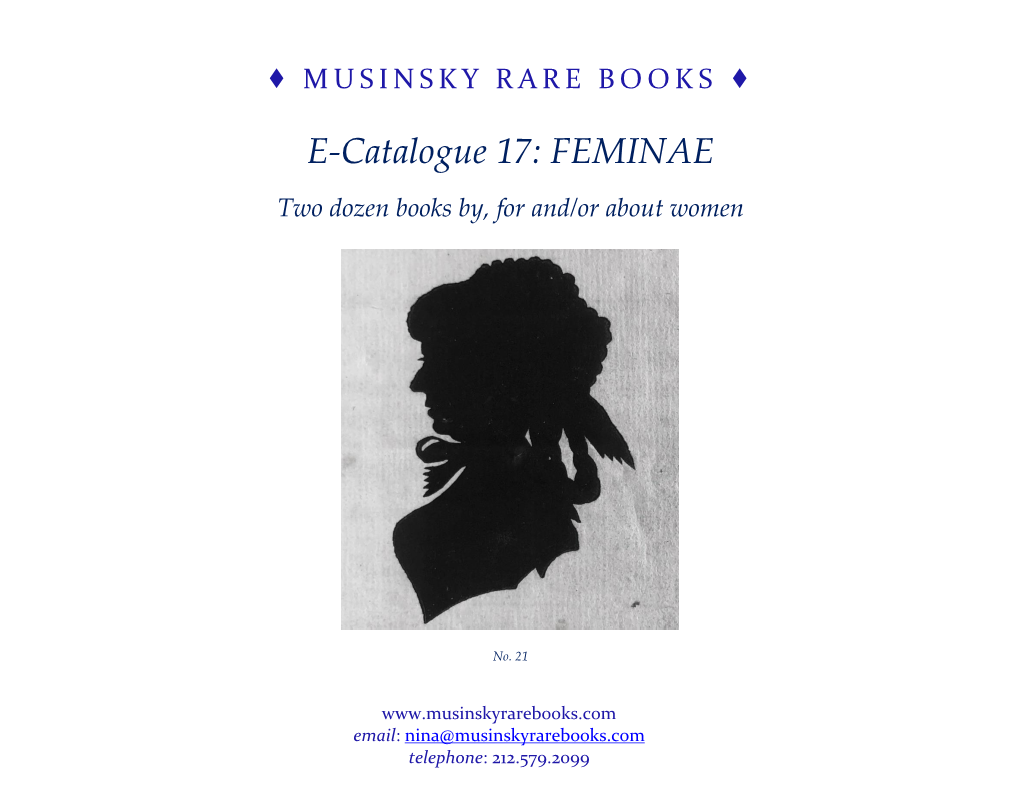 E-Catalogue 17: FEMINAE Two Dozen Books By, for And/Or About Women