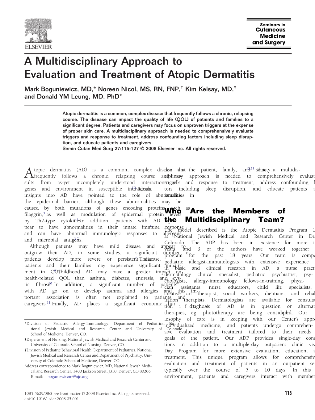 A Multidisciplinary Approach to Evaluation and Treatment of Atopic